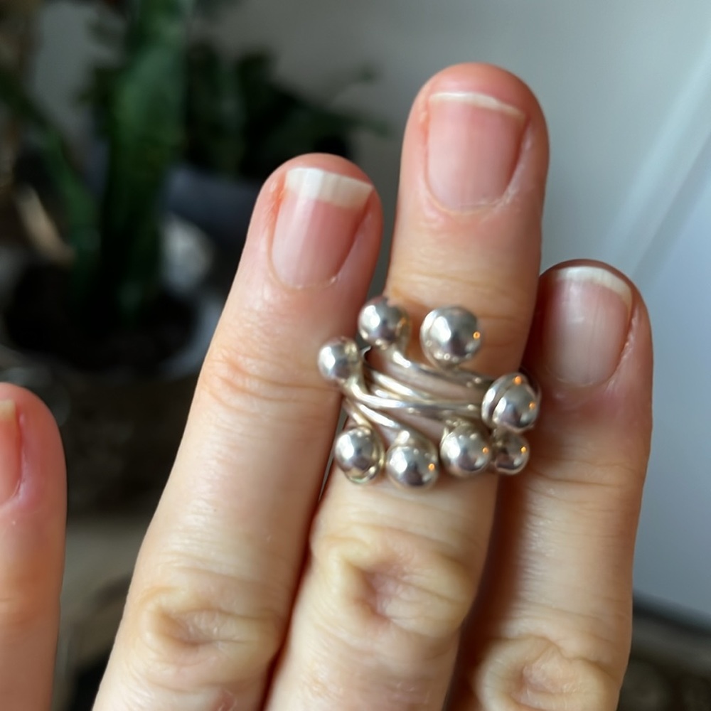 artistic Sterling with mixed metals party style pinky ring sz 5 approx